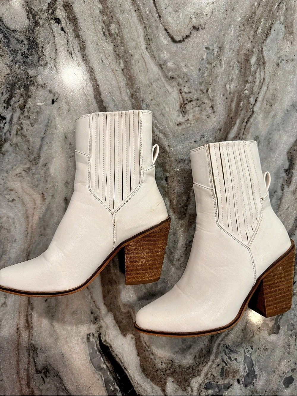White Pointed Toe Ankle Boots Like New